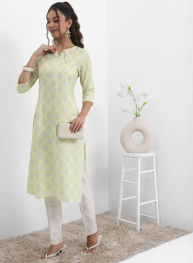 Vishudh Ethnic Motifs Printed Notched Neck Kurta by Styli