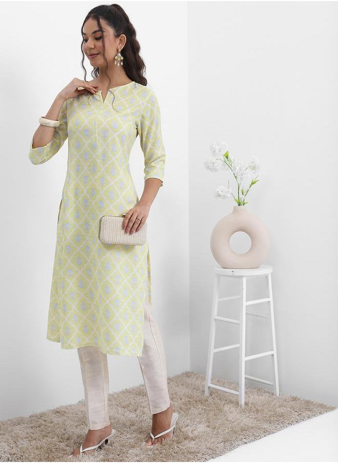 Vishudh Ethnic Motifs Printed Notched Neck Kurta by Styli  - Image 5