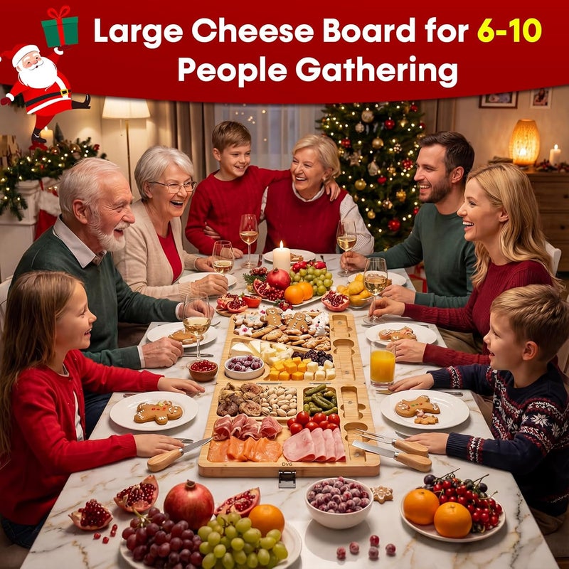 UTCG Charcuterie Board Gifts for Women: Bamboo Folding Cheese Board with Knife Set - Unique White Elephant Gift, Christmas Birthday Party House Warming Gift for Mom Wife Girlfriend - Image 3