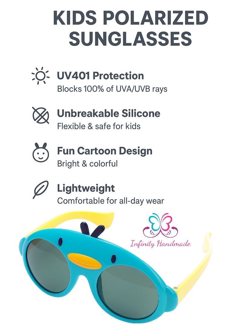 نظارات شمسية مستقطبة للأطفال، تصميم كرتوني، إطار سيليكون غير قابل للكسر، حماية من الأشعة فوق البنفسجية 400، مناسبة للأولاد والبنات. - Image 4