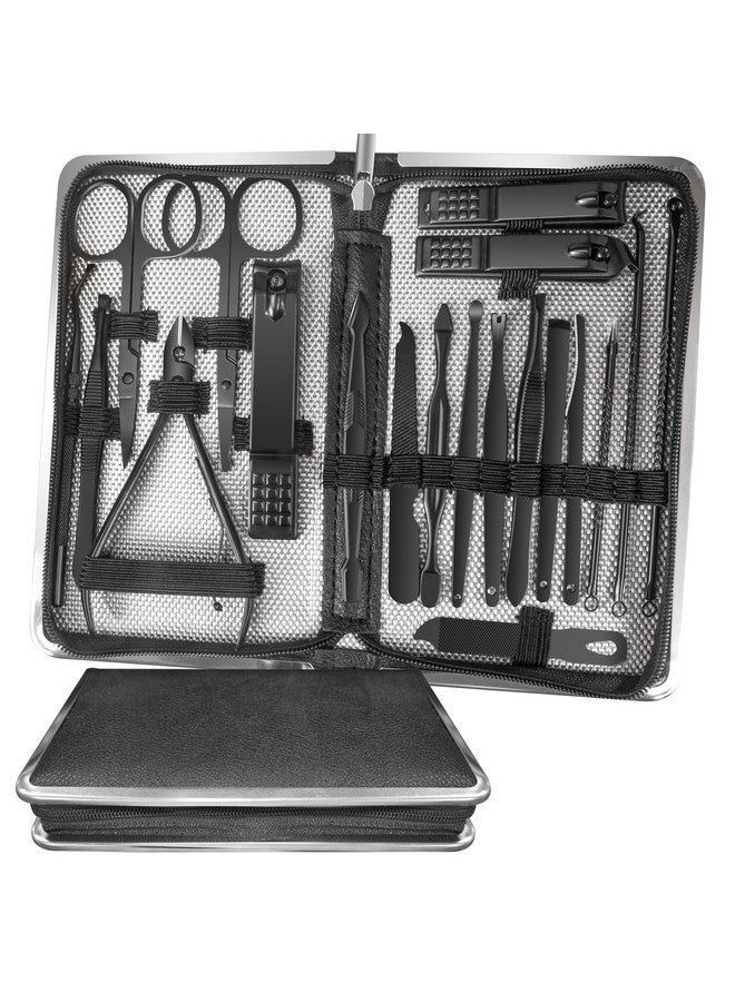 Andrea Manicure Set Personal Care Mens Grooming Kit 20 In 1 Professional Manicure Kit Pedicure Kitnail Clippers For Men And Beauty Tool Portable Setwith Luxurious Travel Case (Black) - Image 1
