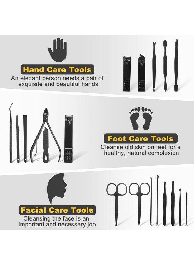 Andrea Manicure Set Personal Care Mens Grooming Kit 20 In 1 Professional Manicure Kit Pedicure Kitnail Clippers For Men And Beauty Tool Portable Setwith Luxurious Travel Case (Black) - Image 3