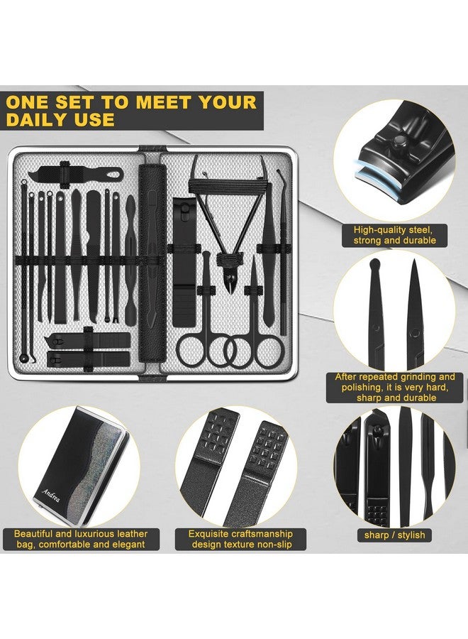 Andrea Manicure Set Personal Care Mens Grooming Kit 20 In 1 Professional Manicure Kit Pedicure Kitnail Clippers For Men And Beauty Tool Portable Setwith Luxurious Travel Case (Black) - Image 2