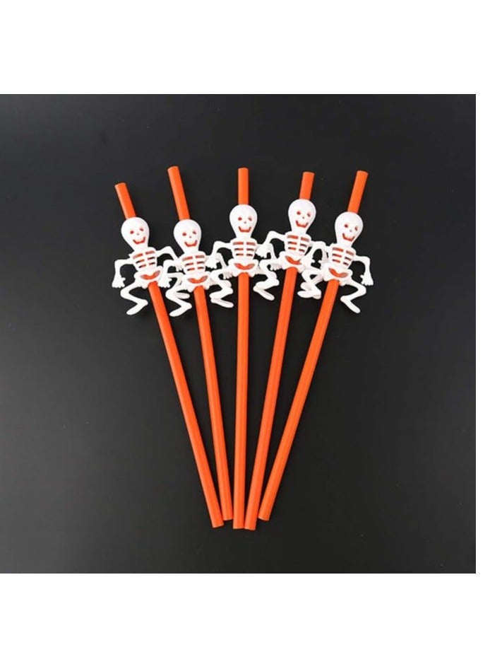 Boxwoods 20 Pcs Black Orange And White Plastic Pumpkin And Skeleten Ghost Design Large Size Drinking Straws - Image 3
