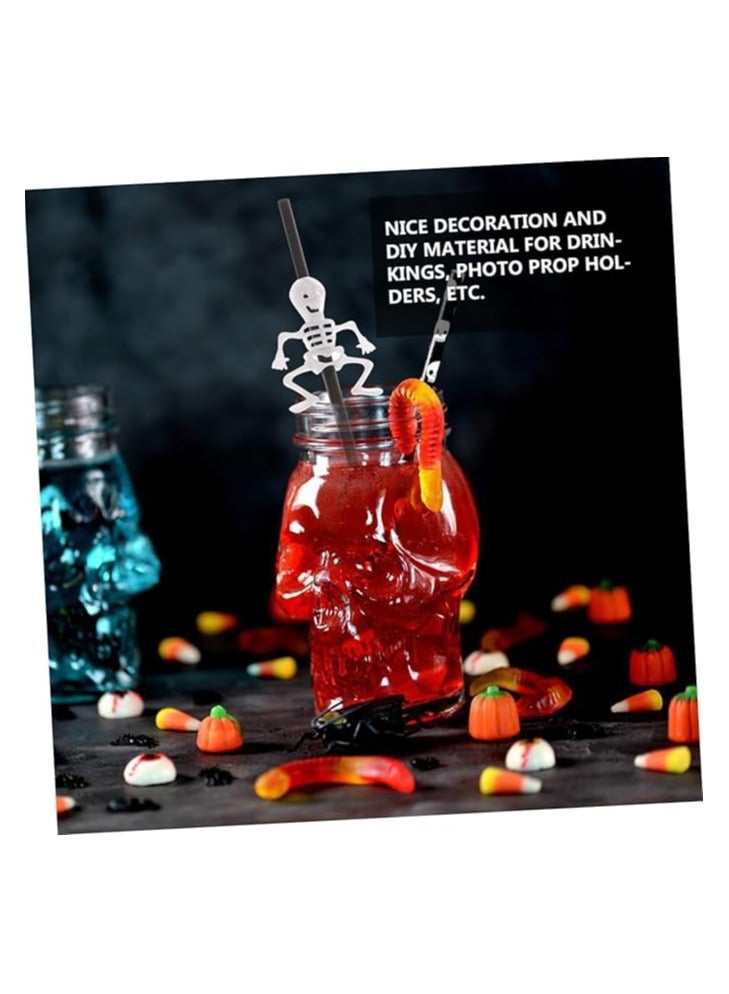 Boxwoods 20 Pcs Black Orange And White Plastic Pumpkin And Skeleten Ghost Design Large Size Drinking Straws - Image 4