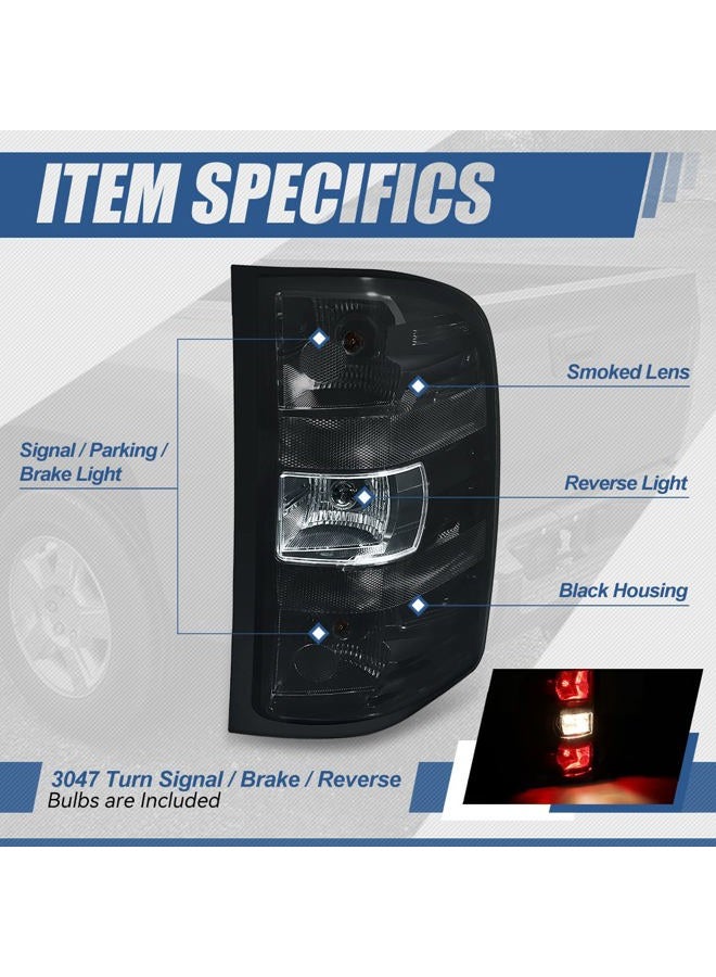 Auto Dynasty Factory Style Rear Tail Lights Brake Lamps Compatible with Silverado Sierra 1500 2500HD 3500 2007-2014, Driver and Passenger Side, Smoked Lens - Image 2