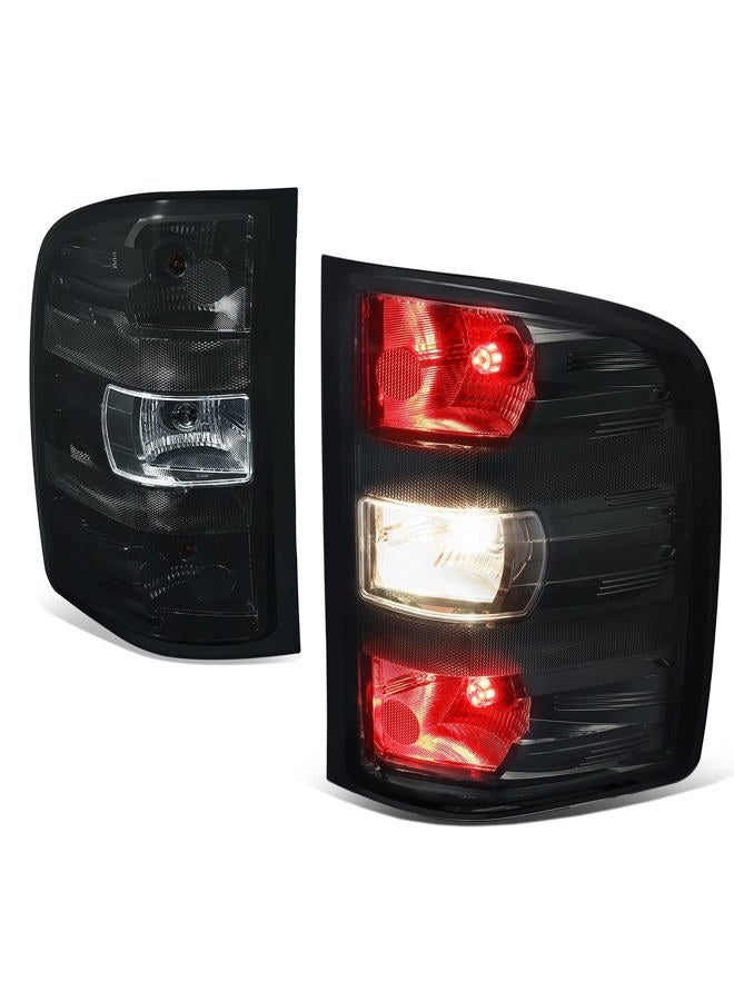 Auto Dynasty Factory Style Rear Tail Lights Brake Lamps Compatible with Silverado Sierra 1500 2500HD 3500 2007-2014, Driver and Passenger Side, Smoked Lens - Image 1