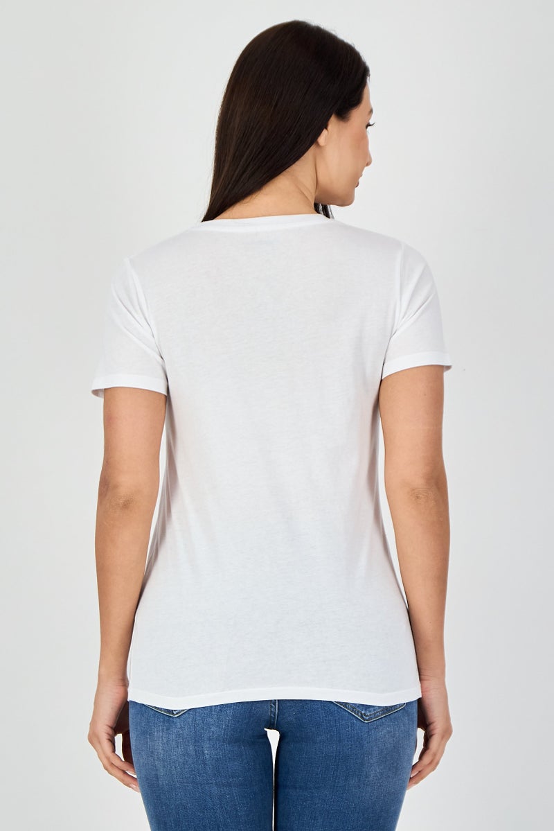 Undiz x Disney Pinocchio Women Crew Neck Graphic Print Short Sleeve T-Shirt, White - Image 3