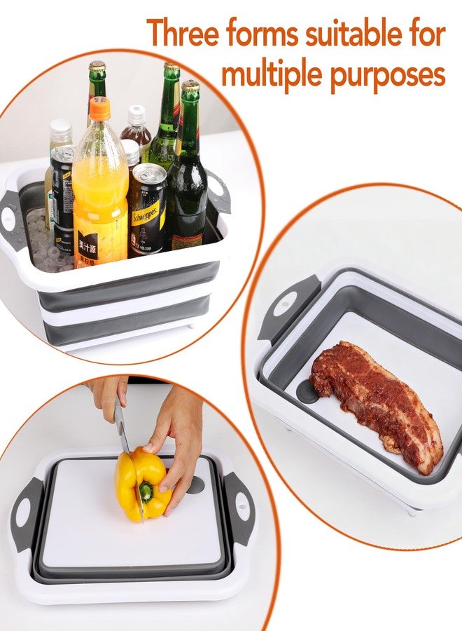 QiMH Collapsible Picnic Basket with Lid, 8L BBQ Prep Tub Foldable Dish Basin, Washing and Draining Veggies Fruits, Food Grade Portable Cutting Board for Camping, Traveling, and Kitchen - Image 3