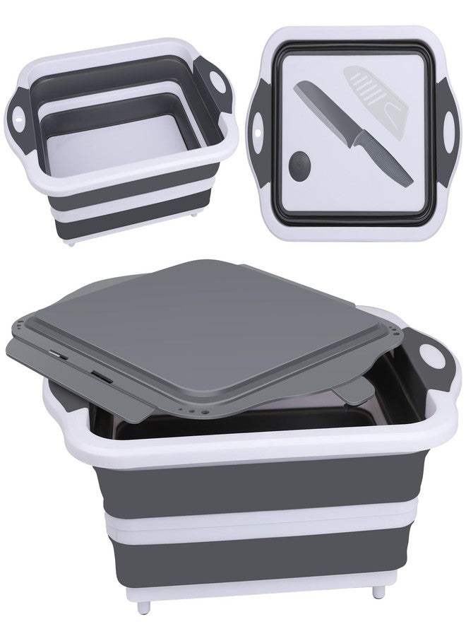 QiMH Collapsible Picnic Basket with Lid, 8L BBQ Prep Tub Foldable Dish Basin, Washing and Draining Veggies Fruits, Food Grade Portable Cutting Board for Camping, Traveling, and Kitchen - Image 1