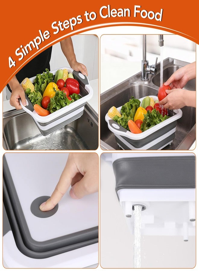 QiMH Collapsible Picnic Basket with Lid, 8L BBQ Prep Tub Foldable Dish Basin, Washing and Draining Veggies Fruits, Food Grade Portable Cutting Board for Camping, Traveling, and Kitchen - Image 4