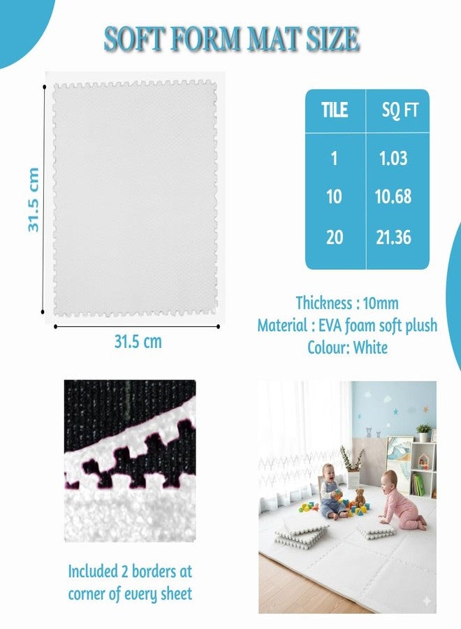 Metreno 10mm/20pcs Kids mats for Floor Soft Plush Foam Babies Puzzle Interlocking Play mats for Crawling Playing Tile mat Carpet Rug for Infants and Toddlers (White, 31.5 * 31.5 * 1cm - 20pcs) - Image 2