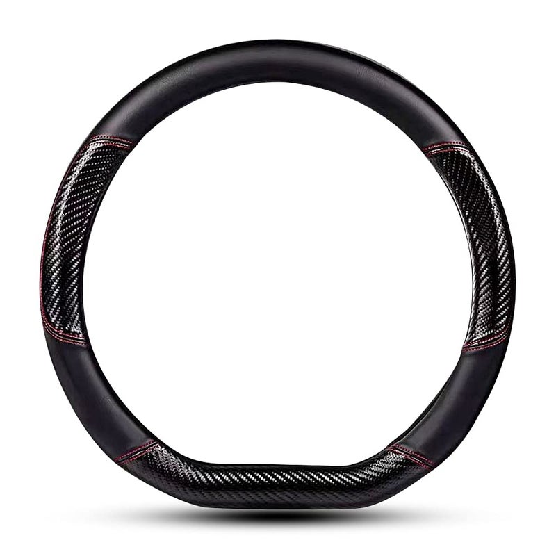 HAOTULE Car Carbon Fiber and Leather DShape Steering Wheel Cover Stylish car NonSlip Leather car Interior 15 inches Universal Black and Red