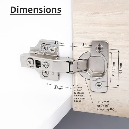DecoBasics Full Overlay European Soft Close Cabinet Hinges for Kitchen Cabinets (20 Pcs) -105° Frameless Concealed Cabinet Door Hinge -6 Way Adjustability & Clip on Plate for Easy Installation - Image 5