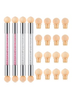 SYOSI Nail Art Brushes Double Head Sponge Nail Art Tool Gradient Nail Brush Rhinestone Handle Acrylic Nail Painting Brush with 16 Pieces Replacement Head for Nail Art Manicure 4 Pieces (Pink White)  - Image 1