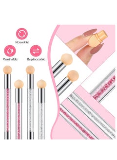 SYOSI Nail Art Brushes Double Head Sponge Nail Art Tool Gradient Nail Brush Rhinestone Handle Acrylic Nail Painting Brush with 16 Pieces Replacement Head for Nail Art Manicure 4 Pieces (Pink White)  - Image 2