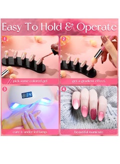 SYOSI Nail Art Brushes Double Head Sponge Nail Art Tool Gradient Nail Brush Rhinestone Handle Acrylic Nail Painting Brush with 16 Pieces Replacement Head for Nail Art Manicure 4 Pieces (Pink White)  - Image 5