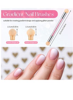SYOSI Nail Art Brushes Double Head Sponge Nail Art Tool Gradient Nail Brush Rhinestone Handle Acrylic Nail Painting Brush with 16 Pieces Replacement Head for Nail Art Manicure 4 Pieces (Pink White)  - Image 3