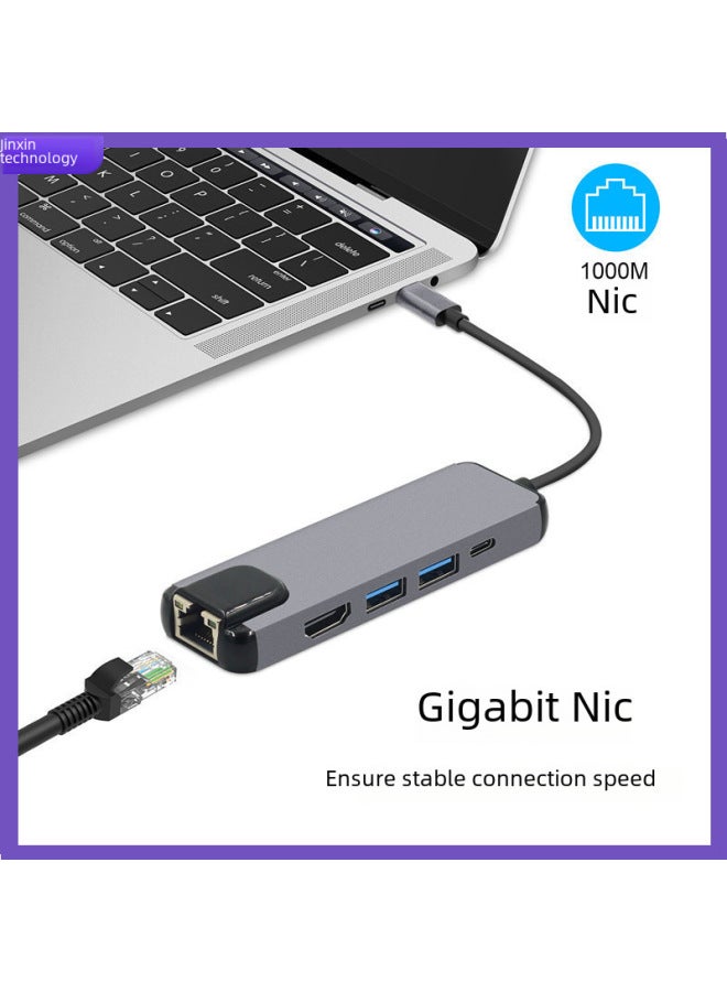 Neutral In -1 Docking Station Type-c To Hdmi + Rj45 + 3.0usb + Pd Fast Charging Gigabit Notebook Macbo - Image 3