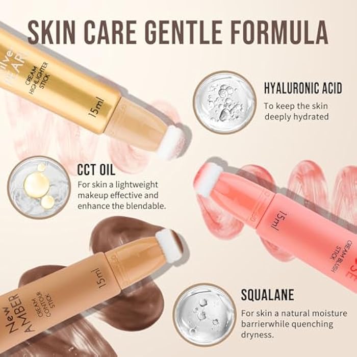 Color Nymph Liquid Makeup Wand Combo, Hydrating Brown Contour Stick Glow Liquid Highlighter Pigmented Blush For Cheeks Fine Texture Natural Blend Long Lasting (Brown Contour+Blush+Highlighter) - Image 2
