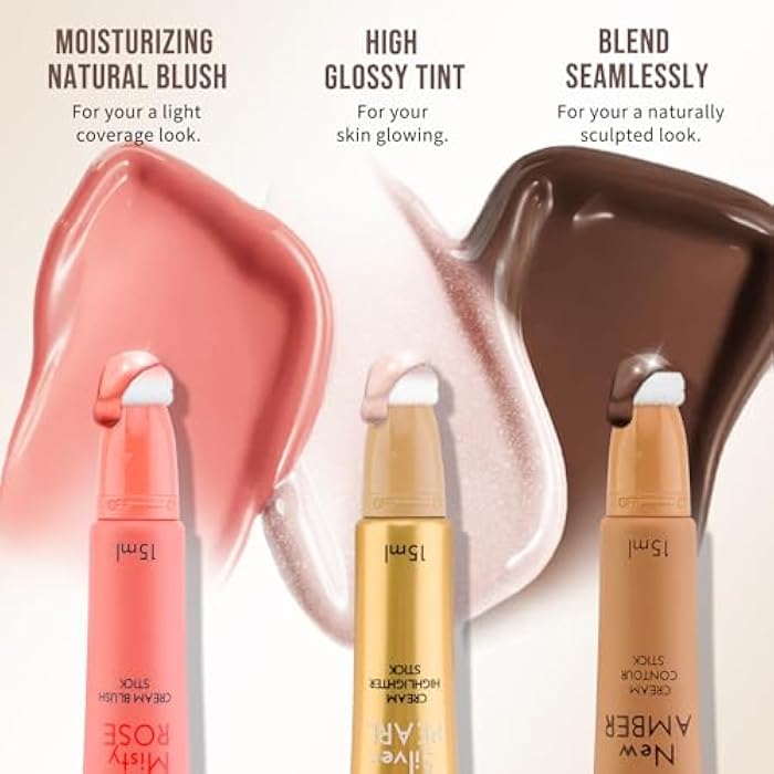 Color Nymph Liquid Makeup Wand Combo, Hydrating Brown Contour Stick Glow Liquid Highlighter Pigmented Blush For Cheeks Fine Texture Natural Blend Long Lasting (Brown Contour+Blush+Highlighter) - Image 3