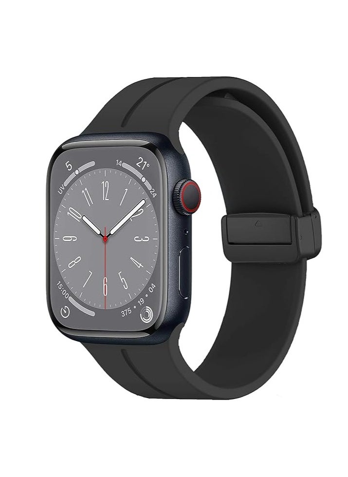 Generic - Magnetic Folding Buckle Strap for Apple Watch Band 49mm 44mm 42mm 45mm 41mm 40mm 38mm  Solo loop Bracelet Band for IWatch Series Ultra 8 7 5 SE6 3 - Image 1