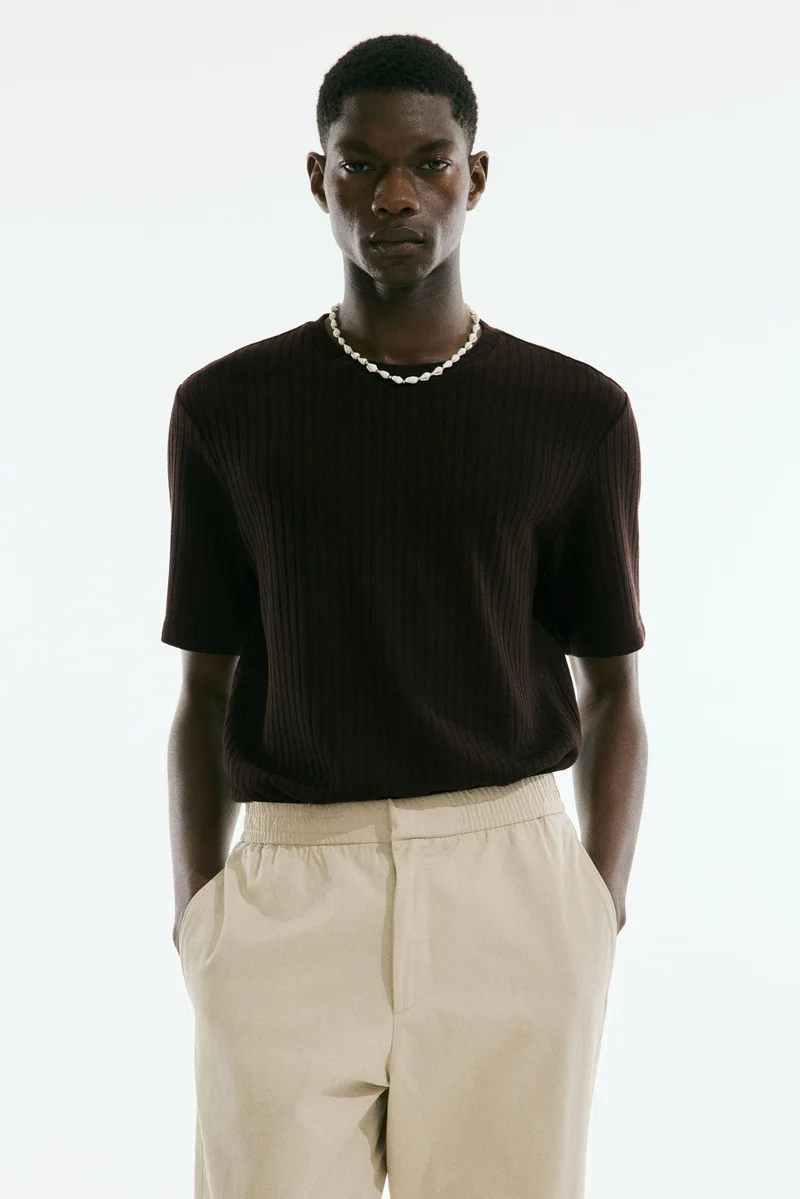 H&M Regular Fit Rib-knit T-shirt