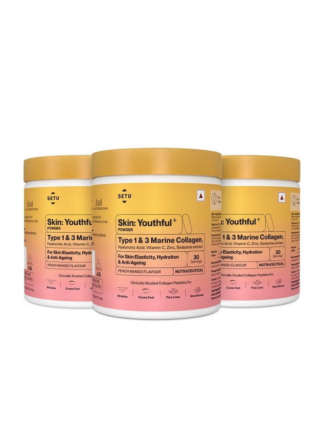 Setu Skin: مسحوق الكولاجين البحري الشاب | مكمل كولاجين مهدرج من النوع 1 و 3 للنساء والرجال | يدعم صحة البشرة والشعر والأظافر | نكهة خوخ ومانجو | 210 جرام × 3 - Image 1