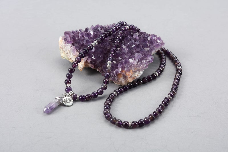 Top Plaza Top Plaza 108 Mala Prayer Beads Bracelet Natural Amethyst Gemstone Bracelet Multilayer Healing Crystal Stones Stretch Bracelets Yoga Meditation Reiki Quartz Jewelry Gifts for Mens Womens  - Image 2