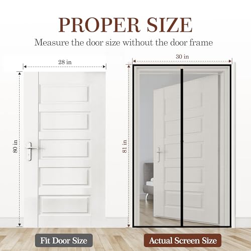 Yotache Narrow Magnetic Screen Door Fit Doors 28 x 80, Screen Size 30" x 81" Strengthened Fiberglass Mesh - Image 2
