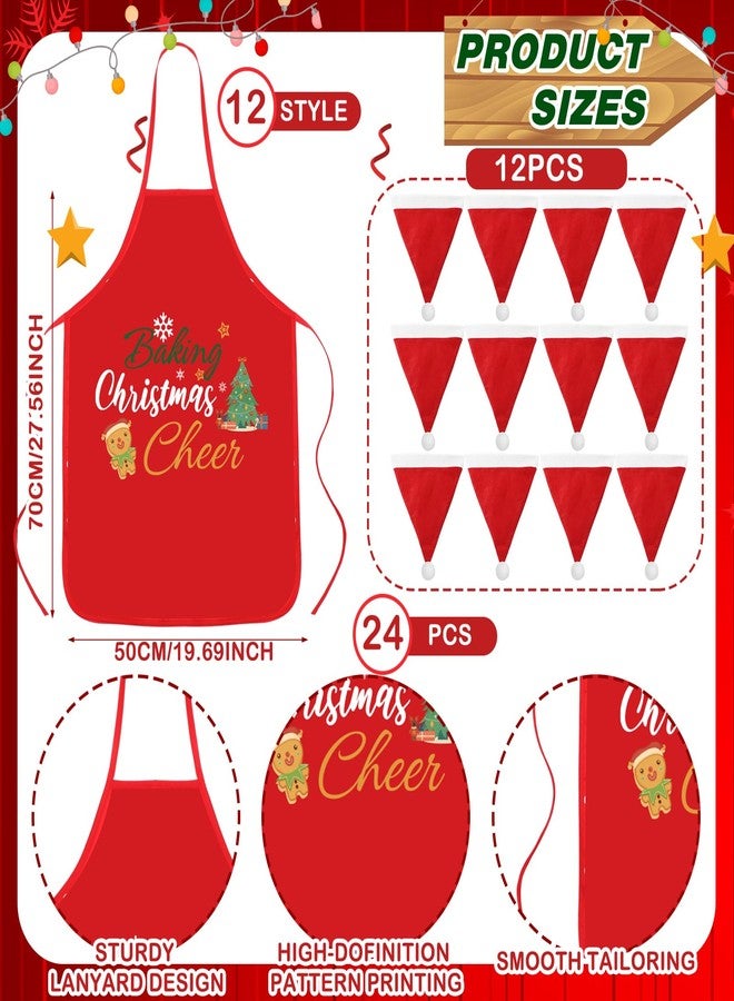 Jeere 12 Set Kids Christmas Aprons Bulk Children Santa Hat Set Toddler Xmas Adjustable Red Cooking Aprons for Boy Girls Party(Simple Style) - Image 2