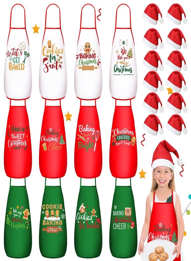 Jeere 12 Set Kids Christmas Aprons Bulk Children Santa Hat Set Toddler Xmas Adjustable Red Cooking Aprons for Boy Girls Party(Simple Style) - Image 1