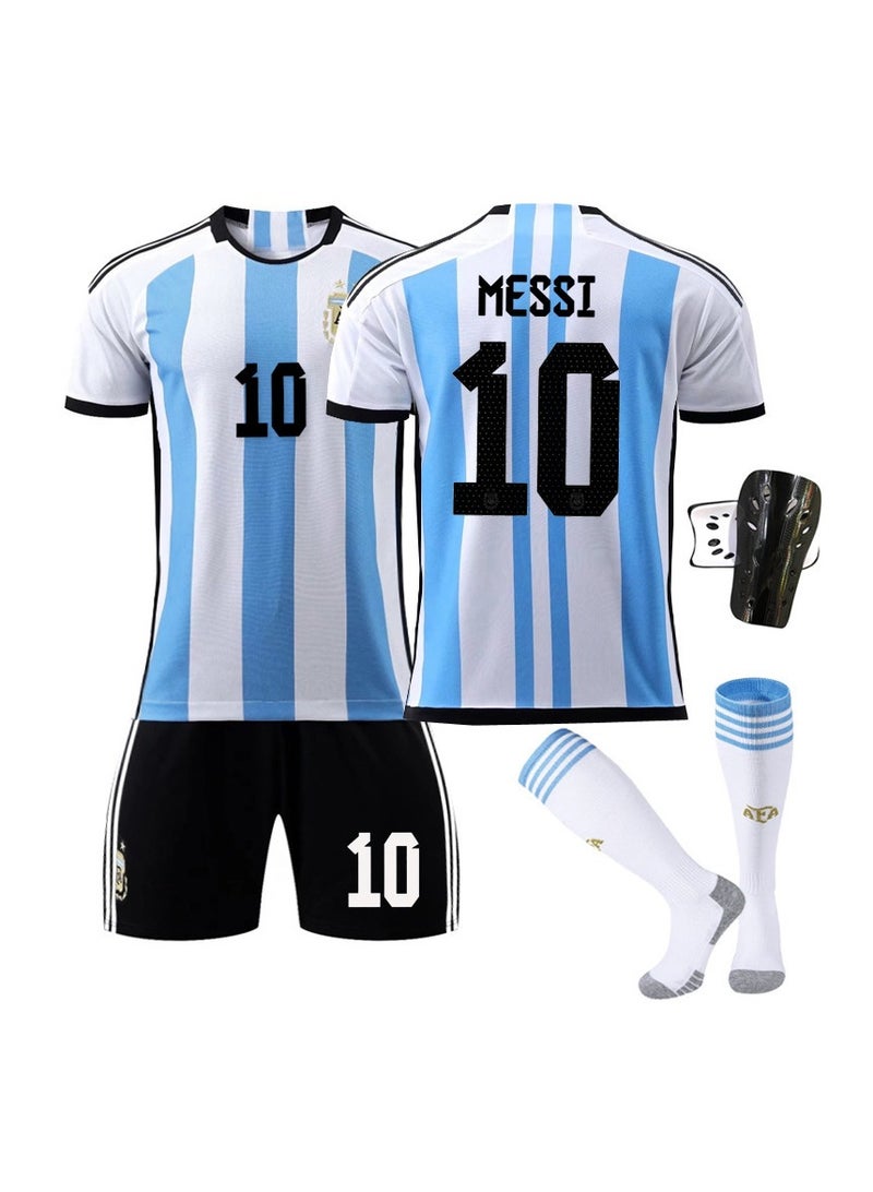 general 22-23 Argentina Home Football Jersey MESSI #10 Football Jersey/Shorts + Protective Gear Gift Set Kids Size and Adult Size, Gift for Fans and Friends - Image 1
