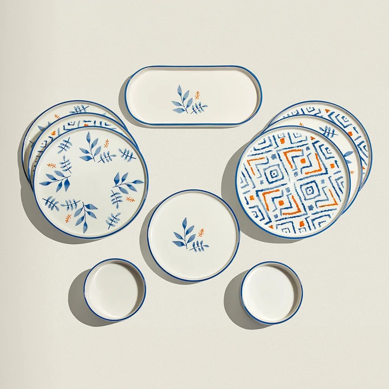 نهير Blue Orange 13 Piece Ceramic Breakfast Set for 6 People