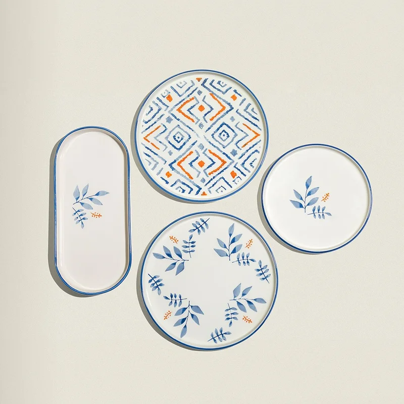 نهير Blue Orange 13 Piece Ceramic Breakfast Set for 6 People