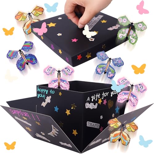 Welpurch Black Flying Butterfly Explosion Gift Box - Flying Butterflies Valentine's Day Gift Box with 4 Butterfly Sequins DIY Flying Butterfly Surprise Valentine's Day Birthdays Wedding Gift Box Explosion for Gifts Wrapping - Image 1