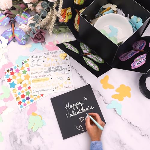 Welpurch Black Flying Butterfly Explosion Gift Box - Flying Butterflies Valentine's Day Gift Box with 4 Butterfly Sequins DIY Flying Butterfly Surprise Valentine's Day Birthdays Wedding Gift Box Explosion for Gifts Wrapping - Image 4