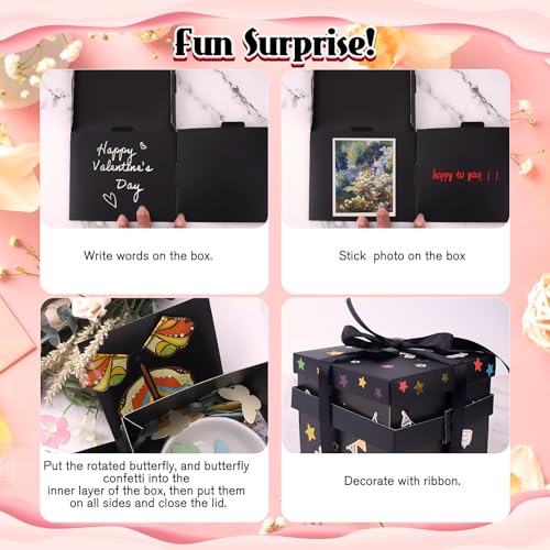 Welpurch Black Flying Butterfly Explosion Gift Box - Flying Butterflies Valentine's Day Gift Box with 4 Butterfly Sequins DIY Flying Butterfly Surprise Valentine's Day Birthdays Wedding Gift Box Explosion for Gifts Wrapping - Image 5