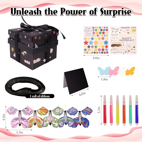 Welpurch Black Flying Butterfly Explosion Gift Box - Flying Butterflies Valentine's Day Gift Box with 4 Butterfly Sequins DIY Flying Butterfly Surprise Valentine's Day Birthdays Wedding Gift Box Explosion for Gifts Wrapping - Image 3