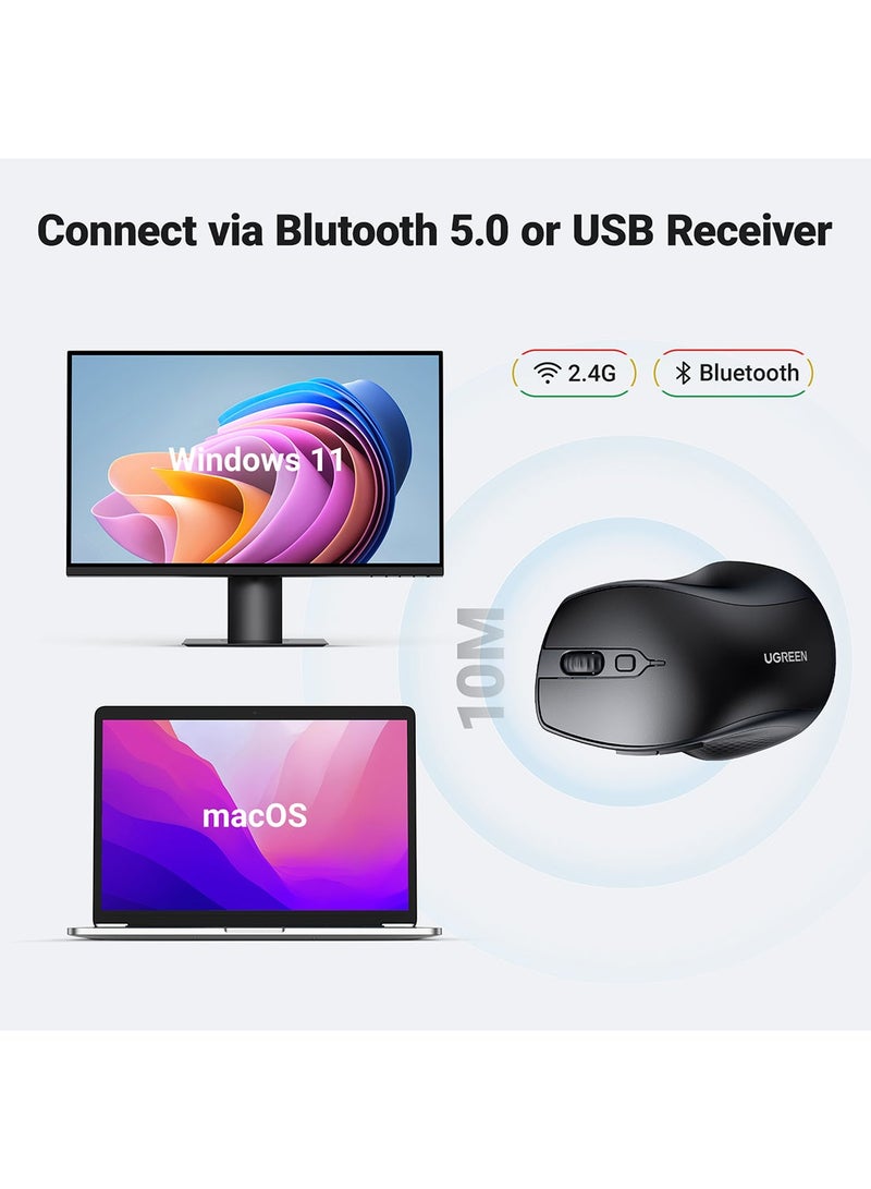 Ugreen Wireless Mouse Ergonomic, Up-graded Bluetooth Mouse & 2.4G USB Mice Dual Mode Cordless Silent Mouse for Tablet Noiseless Laptop Mice for PC Lenovo HP Dell Macbook Pro Air Smart TV Black - Image 5