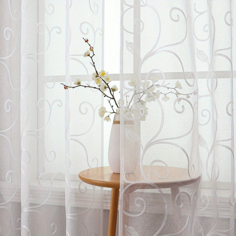 White Leaf Vine Embroidered Curtains 100x213cm for Bedroom Living Room - Image 2