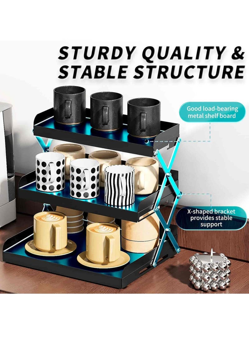 Anmi Coffee Bar Organizer for Countertop, 3 Tier Coffee Station Organizer, Collapsible Coffee Mug Cup Holder Shelf, Space-Saving Metal Coffee Bar Accessories for Home Office - Black - Image 3