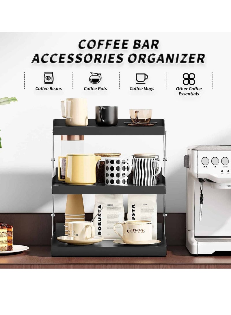Anmi Coffee Bar Organizer for Countertop, 3 Tier Coffee Station Organizer, Collapsible Coffee Mug Cup Holder Shelf, Space-Saving Metal Coffee Bar Accessories for Home Office - Black - Image 2