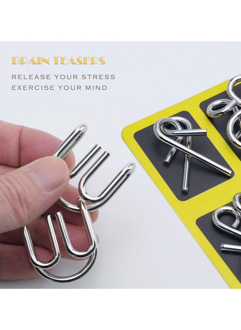 Metal Wire Puzzle Set of 8 with Pouch,Brain Teaser IQ Test Disentanglemen Iron Link Unlock Interlock Game Chinese Ring Magic Trick Toy for Party Favor Kids Adults Challenge