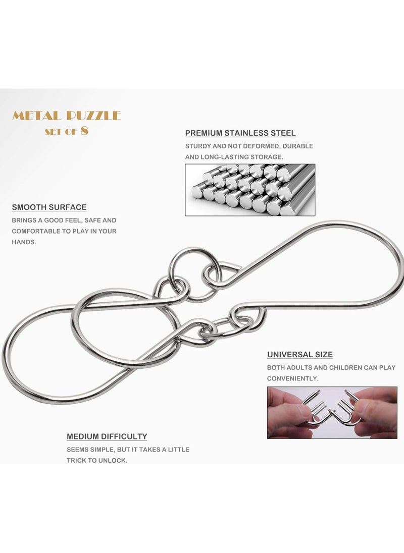 Metal Wire Puzzle Set of 8 with Pouch,Brain Teaser IQ Test Disentanglemen Iron Link Unlock Interlock Game Chinese Ring Magic Trick Toy for Party Favor Kids Adults Challenge