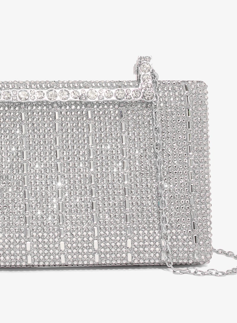 Khizana Silver Detailed Embellished Clutch - Image 3