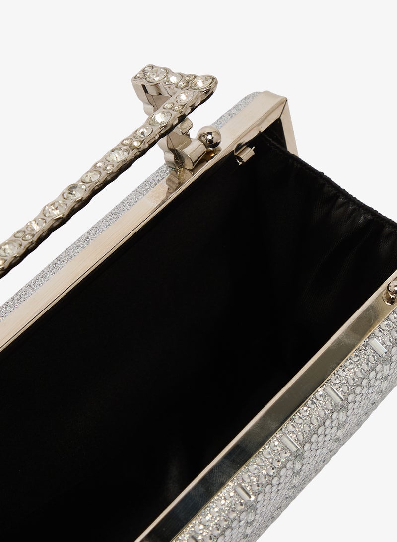 Khizana Silver Detailed Embellished Clutch - Image 4