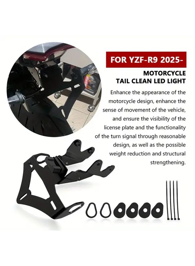 For YZFR9 2025 R9 2025 Motorcycle License Plate Holder Rear Short Tail Black With LED Light Sleek Metallic Finish High Quality Bracket Tailstock Bike Customizers - Image 3