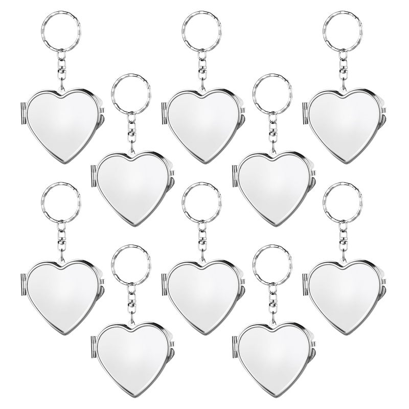 Mirrline 10 Pcs Compact Mirror Portable Metal Folding Mirror with Key Ring for Pockets Bags Wallets Travel Toiletries Gifts Heart - Image 3