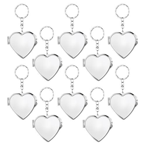 Mirrline 10 Pcs Compact Mirror Portable Metal Folding Mirror with Key Ring for Pockets Bags Wallets Travel Toiletries Gifts Heart - Image 1